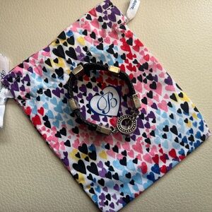 BRIGHTON Ophelia Black Braided Leather Engraved Silver Plate Toggle Bracelet